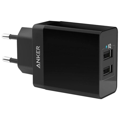 Afbeelding van Anker PowerPort Dual USB Snellader 24W Zwart