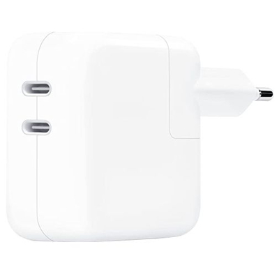 Abbildung von Apple Ladegerät Original Netzteil ﻿Original USB C Power Adapter Doppelter Anschluss 35 W Weiß Auch iPad/AirPods