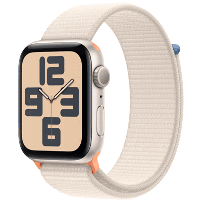 Afbeelding van Apple Watch SE 2023 44mm Goud (Beige Nylon Band)