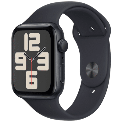 Afbeelding van Apple Watch SE 2023 44mm Zwart (Zwarte Siliconenband S/M)