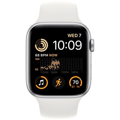 Afbeelding van Apple Watch SE (2022) 4G 44mm Zilver Aluminium Witte Sportband