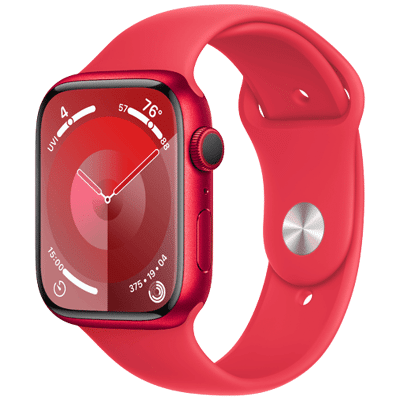 Abbildung von Apple Watch Series 9 45mm Rot (Rotes Silikon Armband M/L)