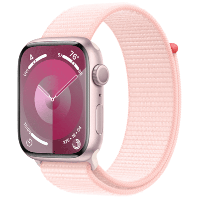 Abbildung von Apple Watch Series 9 45mm Rosa (Rosa Nylon Armband)