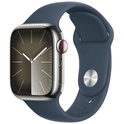 Image de Apple Watch Series 9 4G 41mm Argent RVS (Bracelet Silicone Bleu M/L)