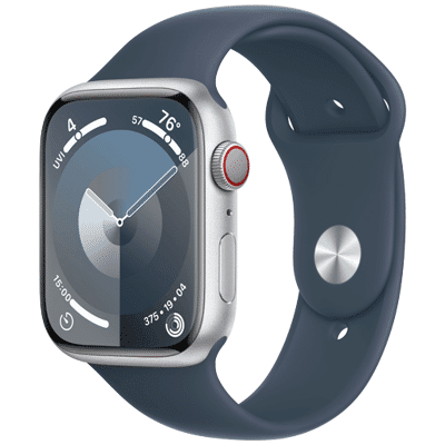 Afbeelding van Apple Watch Series 9 4G 45mm Zilver (Blauwe Siliconenband S/M)