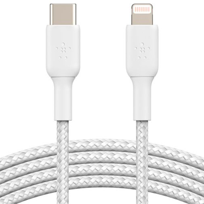 Afbeelding van Lightning naar USB C kabel Braided van Belkin 1 Meter / Wit