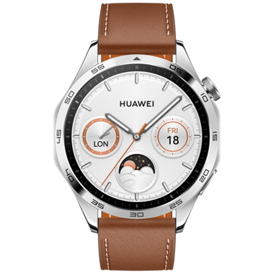 Image de Huawei Watch GT 4 46Mm Argent (Bruine Leren Bracelet)
