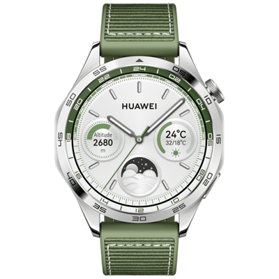 Afbeelding van Huawei Watch GT 4 46Mm Zilver (Groene Siliconenband)