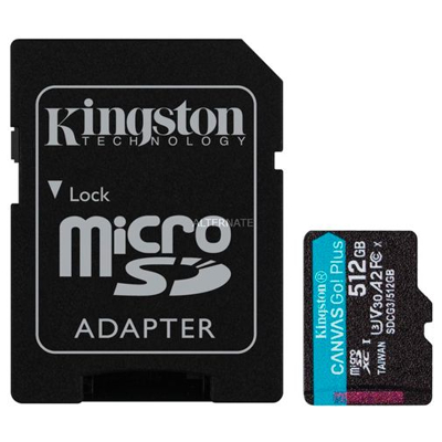 Immagine di Kingston Canvas Go! Plus microSDXC 512GB + Adattatore Per Scheda SD
