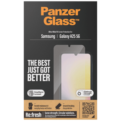 Image de Verre Trempé Samsung Galaxy A25: PanzerGlass Refresh Ultra Wide Fit Anti Bacterial Screenprotector incl. applicator