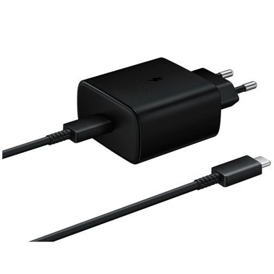 Abbildung von Samsung USB C Ladeadapter mit Schnellladefunktion 45W + Kabel EP TA845 Schwarz