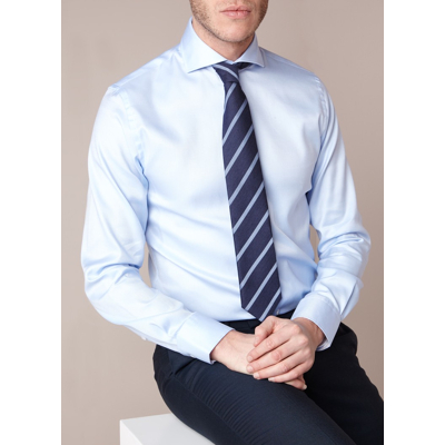 Afbeelding van Profuomo Overhemd Blauw + Wit Contrast maat 38 Heren Overhemden Formeel Effen met Slim fit Pasvorm Strijkvrij katoen