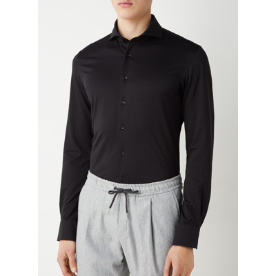 Afbeelding van Profuomo Japanese knitted Overhemd Zwart maat 39 Heren Overhemden Formeel Effen met Slim fit Pasvorm Katoen