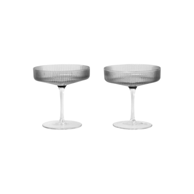 Afbeelding van Ferm Living Ripple Champagneglas Set van 2 smoked grey