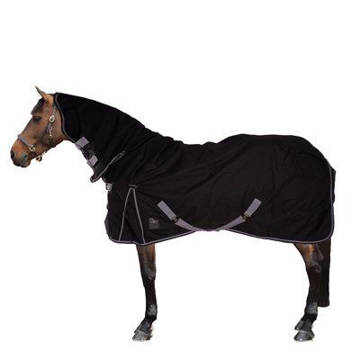 Afbeelding van Regendeken Harry&#039;s Horse Outdoor deken Thor 0gr met nek Zwart Bovenlengte: 155 cm &amp; Onderlengte: 205
