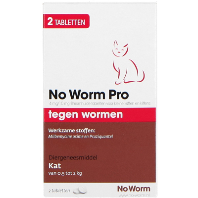 Afbeelding van No Worm Pro Kleine Kat &amp; Kitten Anti wormenmiddel 2 tab Vanaf 0.5 Kg 6 Weken
