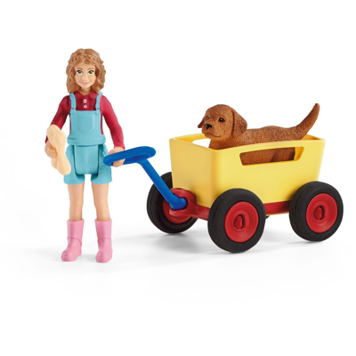 Afbeelding van Schleich Playset Farm World Puppy Wagen Rit Multikleur