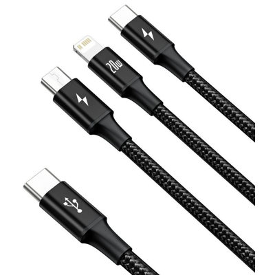 Billede af Baseus multi oplader kabel USB C til Lightning, og Micro