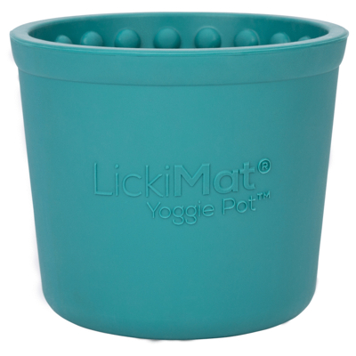 Afbeelding van Lickimat Yoggi Pot Slowfeeder Voor Afleiding. Plezier En Verrijking Ø10x9 cm Hondenvoerbak Turquoise