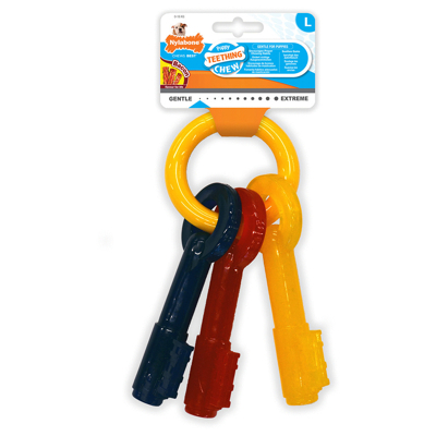 Afbeelding van Nylabone Puppy Teething Key Flexible Geel&amp;Blauw&amp;Rood Hondenspeelgoed Medium Tot 16kg