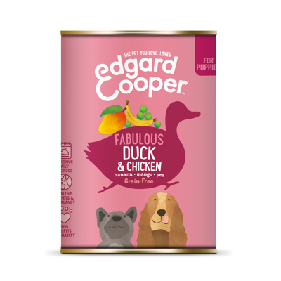 Afbeelding van Edgard&amp;Cooper Blik Duck Chicken Puppy Hondenvoer Eend Kip Banaan 400 g Graanvrij
