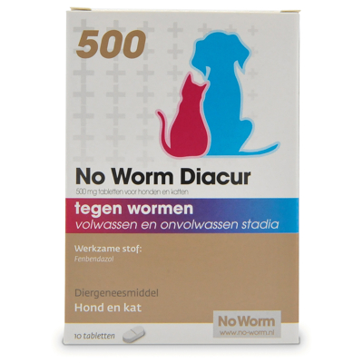 Afbeelding van No Worm Diacur 500 Hond En Kat Anti wormenmiddel 10 tab