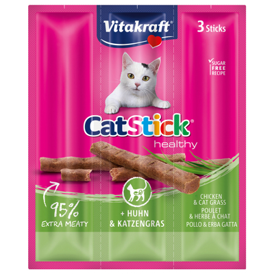 Afbeelding van Vitakraft Cat Stick Mini Kip / Kattengras 3 ST