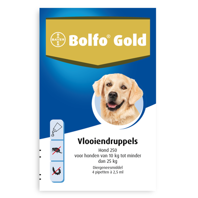 Afbeelding van Bolfo gold 250 hond 10 25 kg 4 pipetten