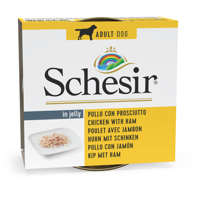Afbeelding van Schesir Hond Blik Gelei 150 g Hondenvoer Kipfilet&amp;Ham