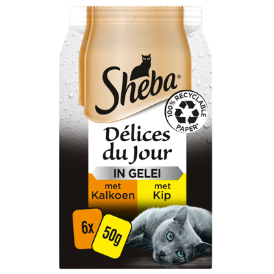 Afbeelding van Sheba Delices Du Jour In Gelei Multipack Pouch 6 x 50 g Kattenvoer Kalkoen&amp;Kip&amp;Gelei
