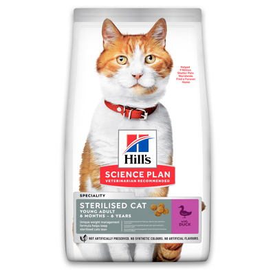 Afbeelding van Hill&#039;s Feline Young Adult Sterilised Cat Eend Kattenvoer 1.5 kg