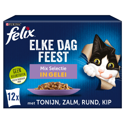 Afbeelding van Felix Multipack Elke Dag Feest Mix Selectie In Gelei Kattenvoer Rund Kip Tonijn 12x85 g