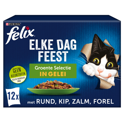 Afbeelding van Felix Multipack Elke Dag Feest Groente Selectie In Gelei Kattenvoer Rund Kip Zalm 12x85 g