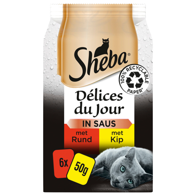 Afbeelding van Sheba Delices Du Jour Traiteur In Saus Multipack Pouch Kattenvoer Rund Kip 6 x 50 g