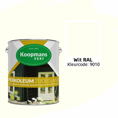 Afbeelding van Koopmans Perkoleum Zijdeglans Dekkend Ready Mixed 2,5 ltr wit (RAL 9010) Buitengevel &amp; Tuin