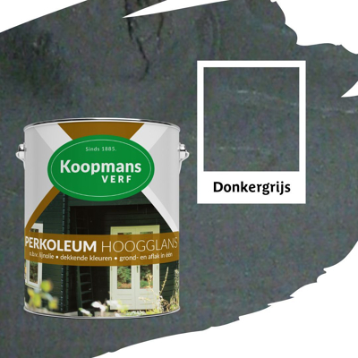 Afbeelding van Koopmans Perkoleum Zijdeglans Dekkend Ready Mixed 2,5 ltr 305 donkergrijs Buitengevel &amp; Tuin