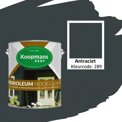 Afbeelding van Koopmans Perkoleum Hoogglans Dekkend Ready Mixed 2,5 ltr 289 antraciet Buitengevel &amp; Tuin