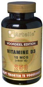 Afbeelding van Artelle Vitamine D3 15mcg, 250 Soft tabs