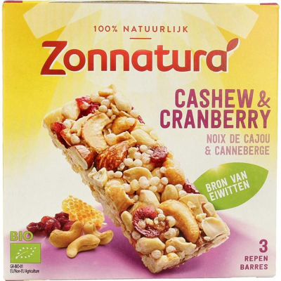 Afbeelding van Zonnatura Notenreep Cashew Cranberry Bio, 75 gram
