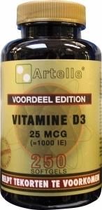 Afbeelding van Artelle Vitamine D3 25 mcg 250 softgels