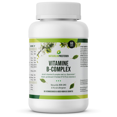 Afbeelding van Vitamine B complex Quatrefolic folaat (5 MTHF) actief B6 en B12 halfvitaminen vegan 60 caps