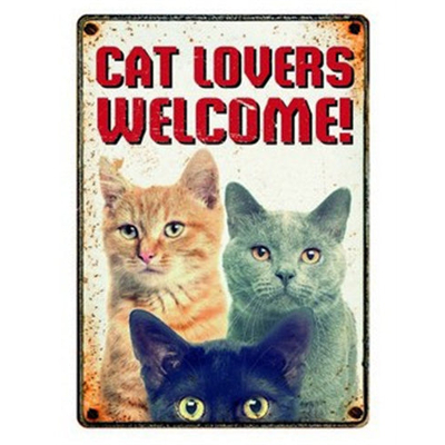 Afbeelding van Plenty Gifts Waakbord Blik Cat Lovers Welcome 15X21 CM