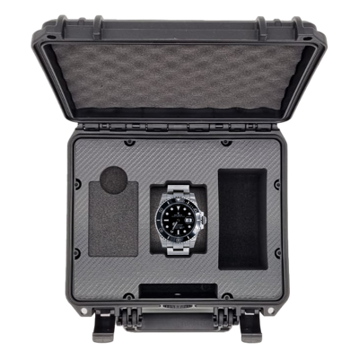 Abbildung von MC CASES Uhrenkoffer Transportkoffer für eine Uhr Reisekoffer Wasserdicht Abschließbar Extrem geschützt Made in Germany