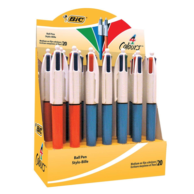 Afbeelding van Bic 4 Colours Original, balpen, 0,30 n 0,32 mm, klassieke inktkleuren, doos van 20 stuks balpen