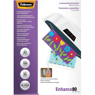 Afbeelding van Fellowes lamineerhoes Enhance80 zelfklevend ft A3, 160 micron (2 x 80 micron), pak van 100 stuks