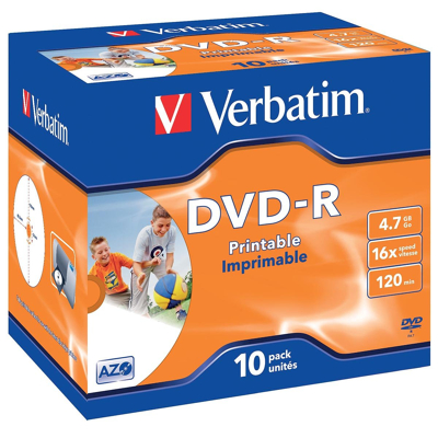 Afbeelding van Verbatim Dvd Recordable r, Printbaar, Doos Van 10 Stuks, Individueel Verpakt (jewel Case)