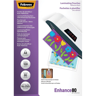 Afbeelding van Fellowes Lamineerhoes Enhance80 Zelfklevend Ft A4, 160 Micron (2 X 80 Micron), Pak Van 100 Stuks