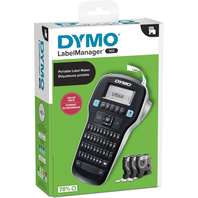 Afbeelding van Dymo LabelManager 160 Value Pack: 1 x 160P + 3 D1 tape, qwerty beletteringsysteem