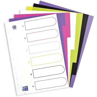 Afbeelding van OXFORD MyColour tabbladen, formaat A4, uit gekleurde PP, 11 gaatsperforatie, 6 tabs tabbladen