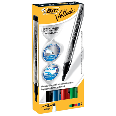 Afbeelding van Velleda Whiteboardmarker Liquid Ink Pocket Doos Van 4 Stuks In Geassorteerde Kleuren